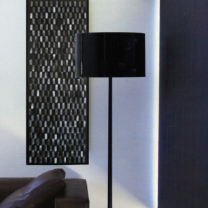 Black Ice - A large mix media, found object, casting and aerosol artwork in a modern lounge setting